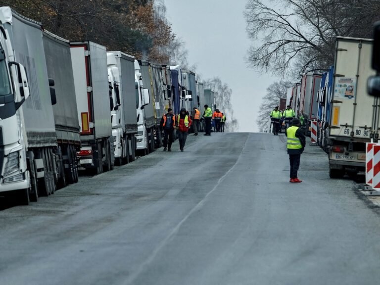 Trucks Line Up On The Poland Ukraine Border As Truck Drivers